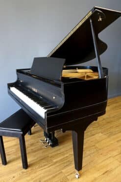Baby Grand Piano Ebony Black, New Matching Bench 12 Cable Baby Grand Gallery