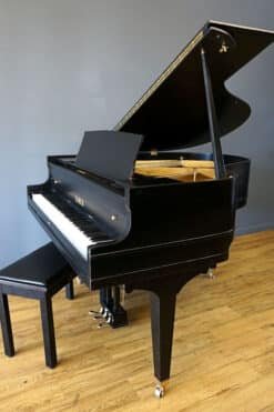 Baby Grand Piano Ebony Black, New Matching Bench 17 Cable Baby Grand Piano Black