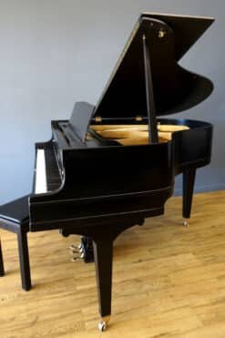 Baby Grand Piano Ebony Black, New Matching Bench 16 Cable Baby Grand Piano Side