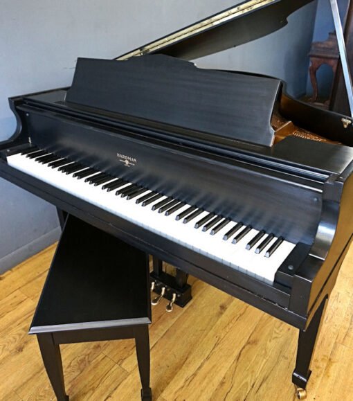 Baby Grand Piano Ebony Black by Hardman, Matching Bench - Image 4