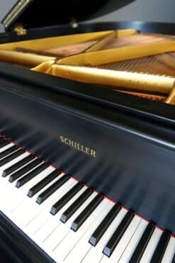 Schiller Baby Grand Piano Ebony Black, New Matching Bench 10 Schiller Baby Grand Piano Black Decal
