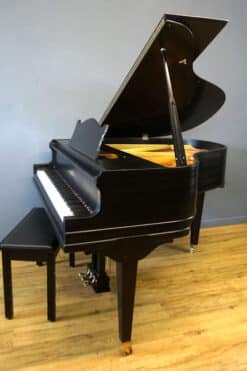 Schiller Baby Grand Piano Ebony Black, New Matching Bench 11 Schiller Baby Grand Piano Detail